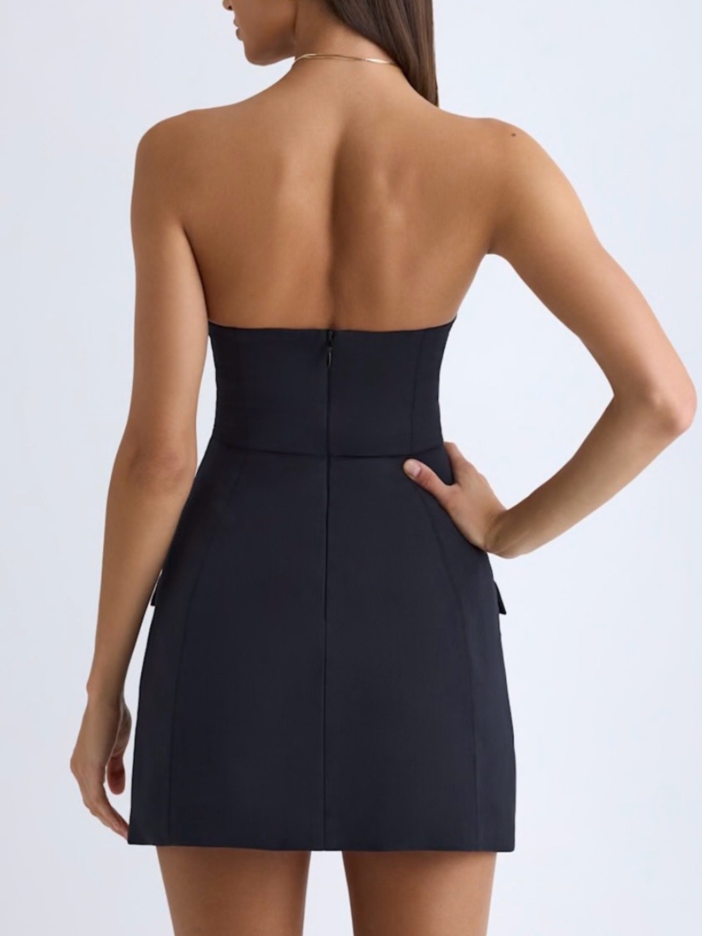 Oh Polly Arta Strapless Structured Tulip Mini Dress in Black — Size US 8 - Picture 2 of 8